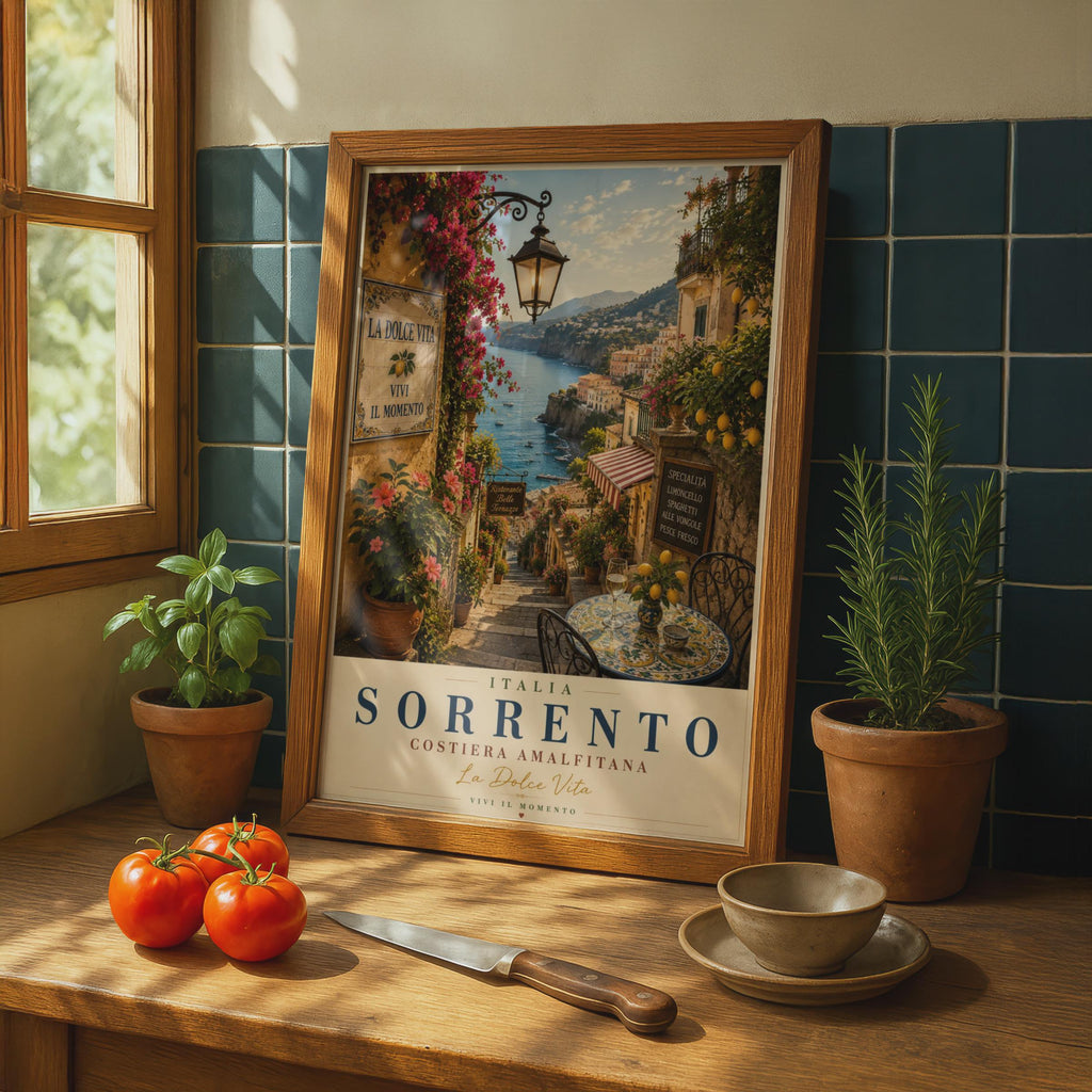 Sorrento Italy Travel Poster, Amalfi Coast Wall Art, La Dolce Vita, Italian Print