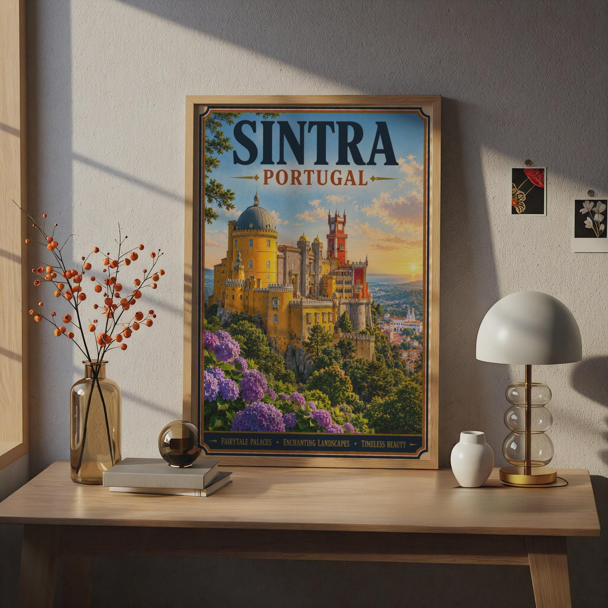 Sintra Portugal Travel Poster, Pena Palace Wall Art, Vintage Style Portuguese Castle Print