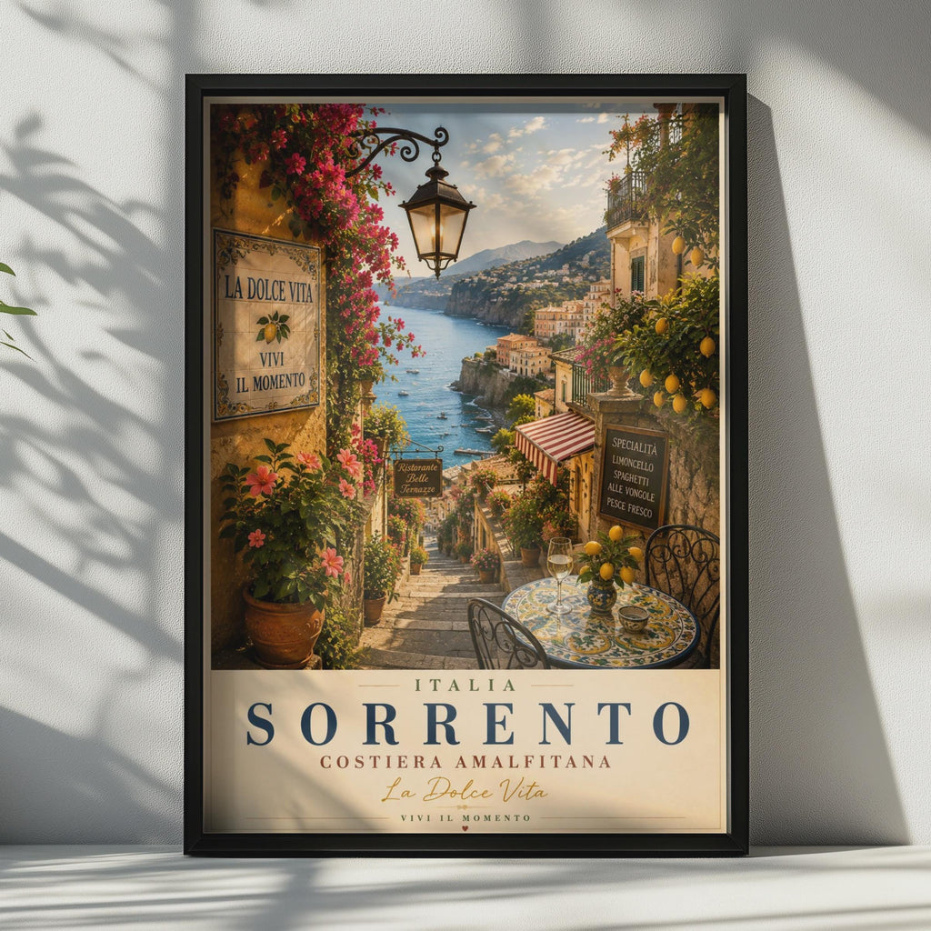 Sorrento Italy Travel Poster, Amalfi Coast Wall Art, La Dolce Vita, Italian Print