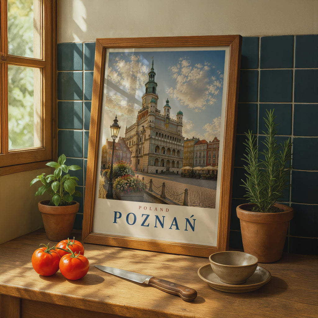 Poznan Poland Travel Poster, Old Market Square Wall Art, Polish City Print