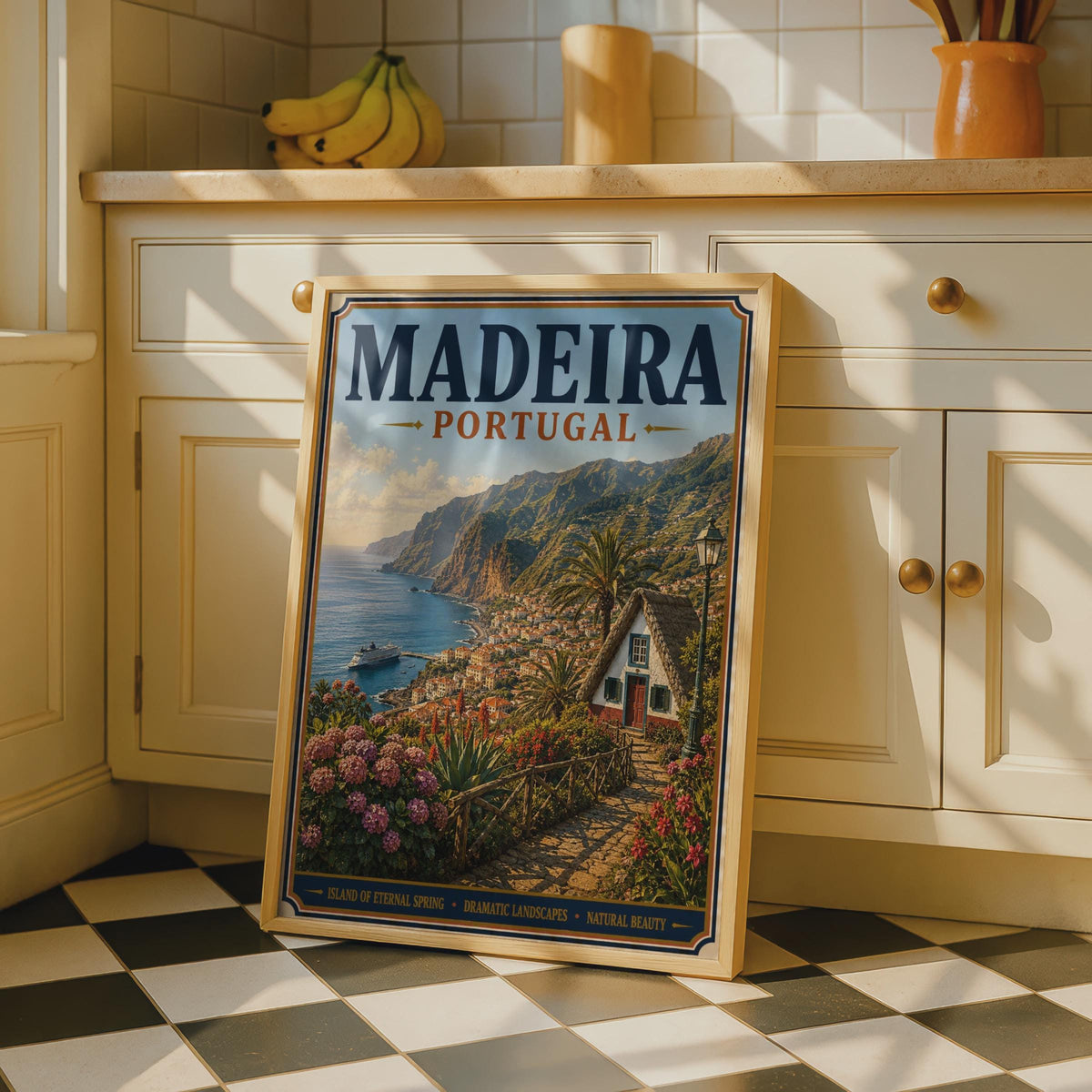 Madeira Portugal Travel Poster, Vintage Style Island Wall Art, Retro Coastal Print