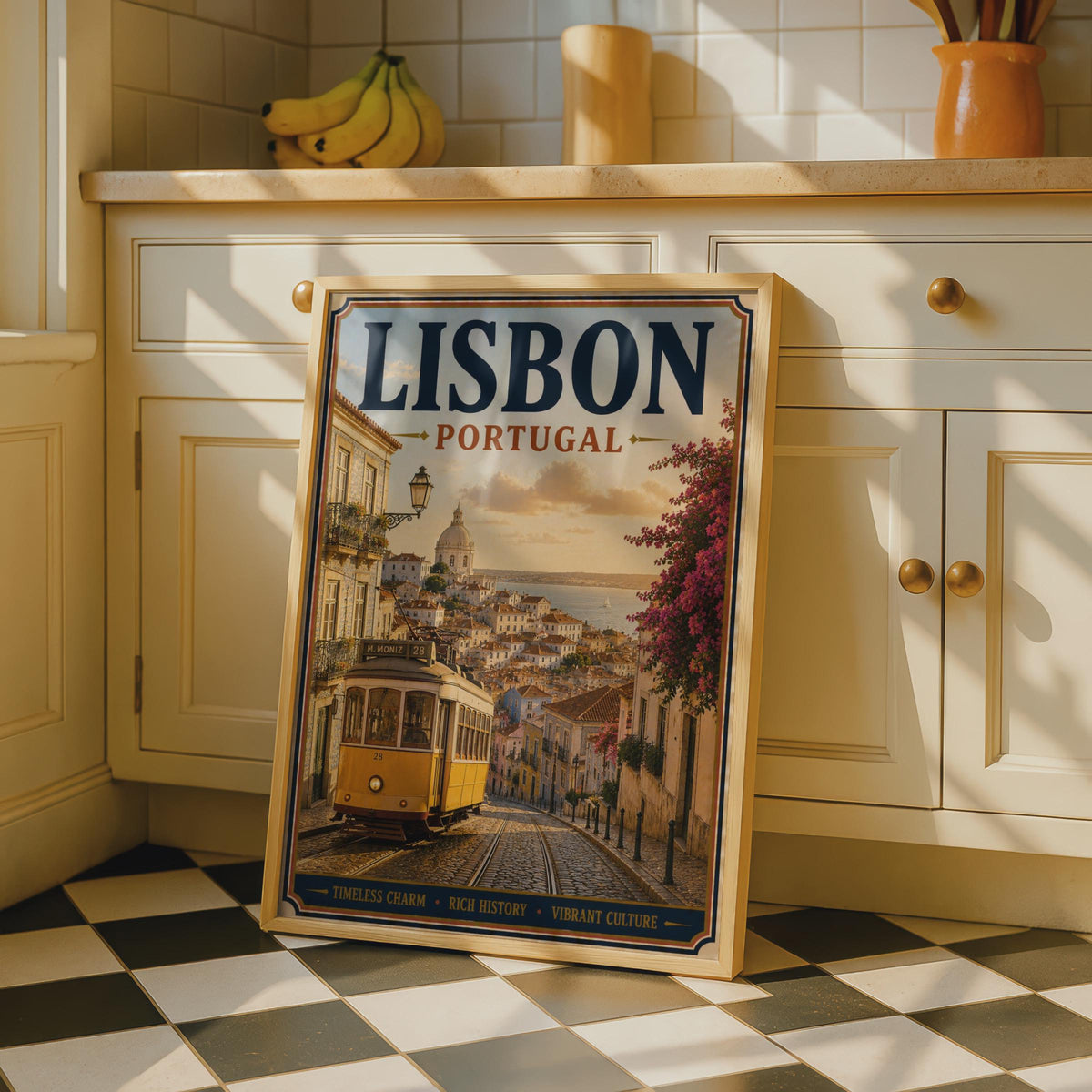 Lisbon Portugal Travel Poster, Vintage Tram 28 Wall Art, Retro City Print