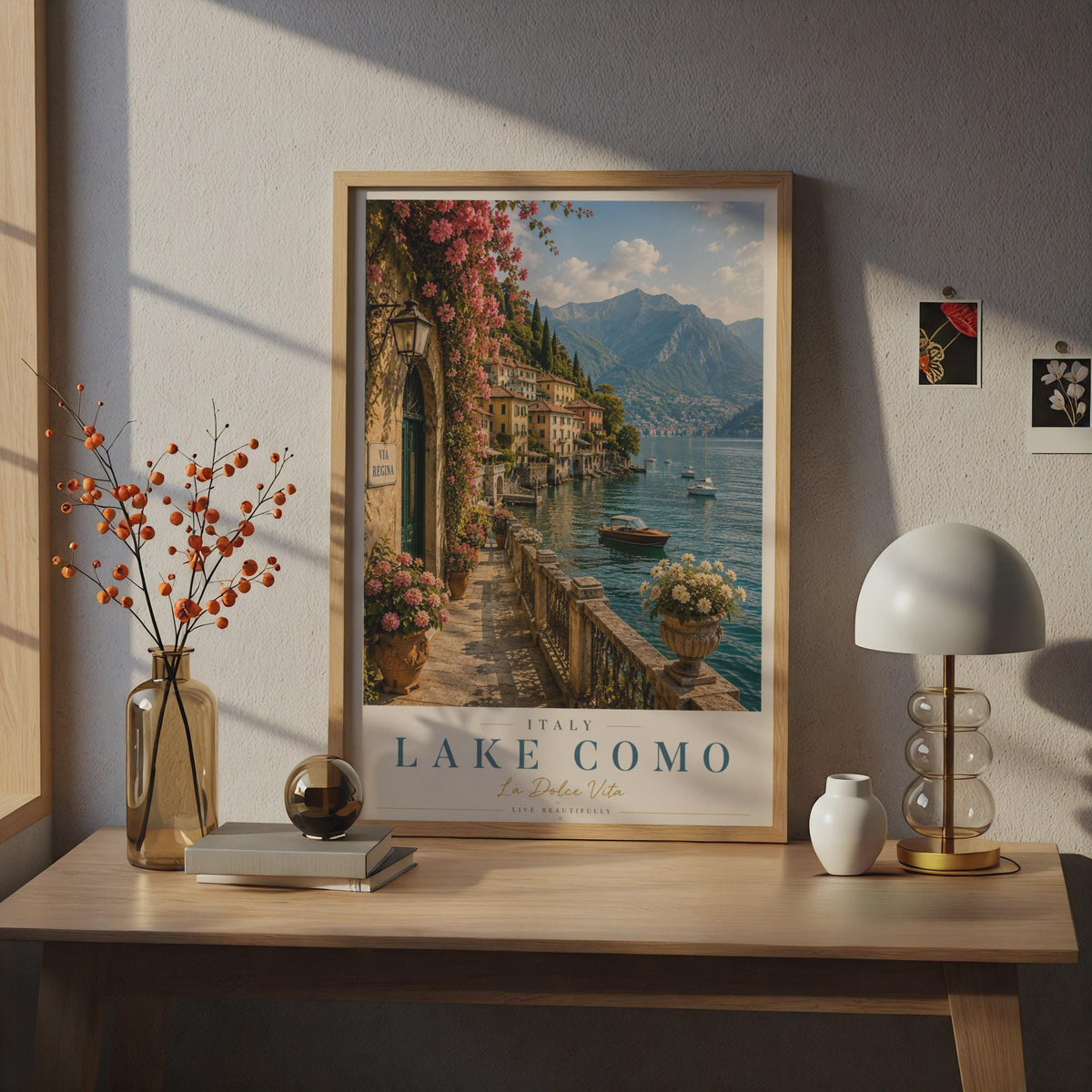 Lake Como Italy Travel Poster, La Dolce Vita Italian Lake Wall Art, Via Regina