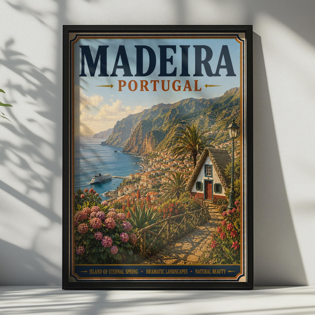 Madeira Portugal Travel Poster, Vintage Style Island Wall Art, Retro Coastal Print