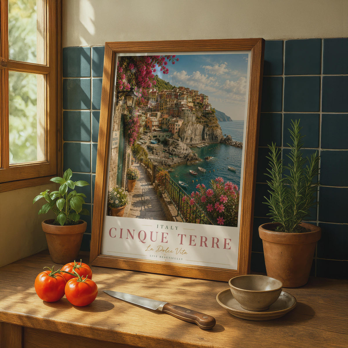 Cinque Terre Italy Travel Poster, Italian Coast Wall Art, La Dolce Vita Print