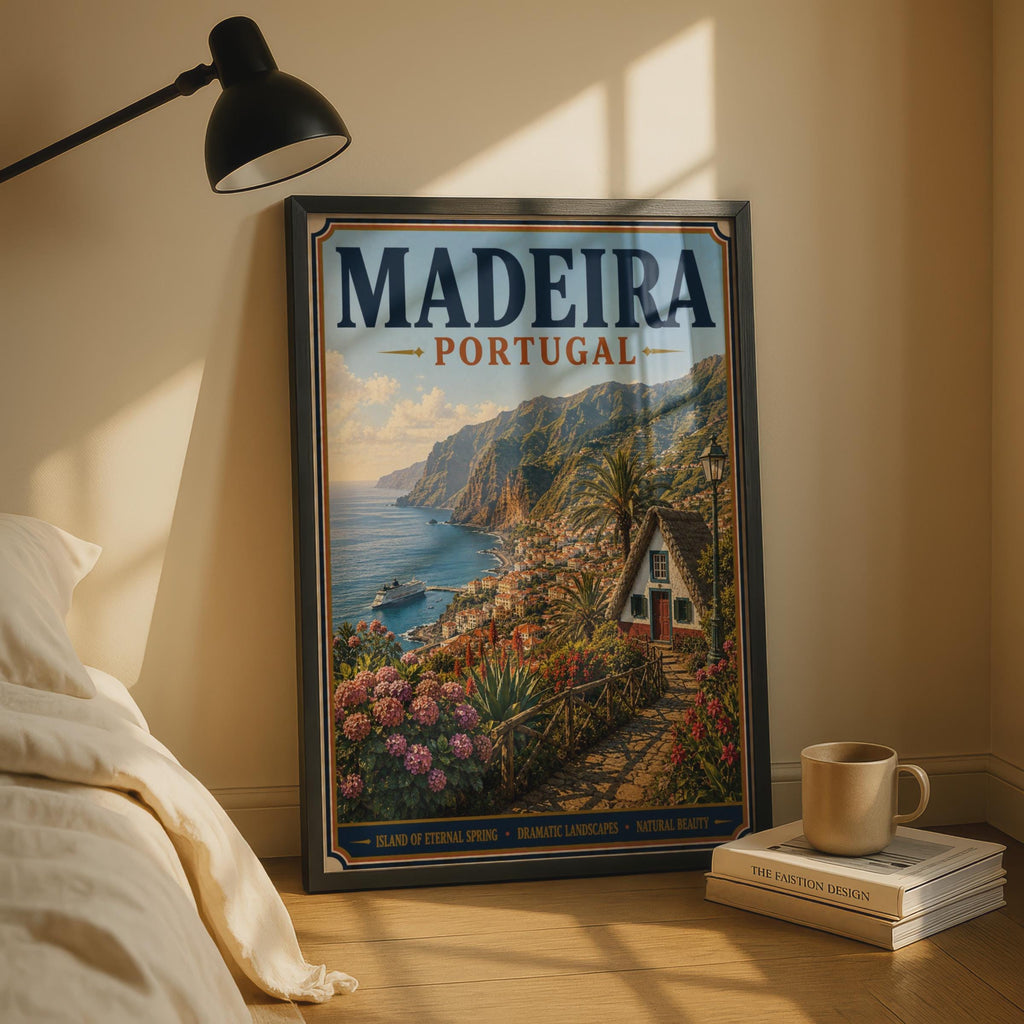 Madeira Portugal Travel Poster, Vintage Style Island Wall Art, Retro Coastal Print