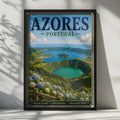 Azores Portugal Travel Poster, Sete Cidades Crater Lake, Vintage Style Wall Art