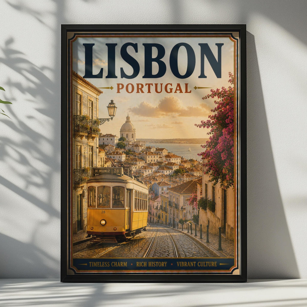 Lisbon Portugal Travel Poster, Vintage Tram 28 Wall Art, Retro City Print