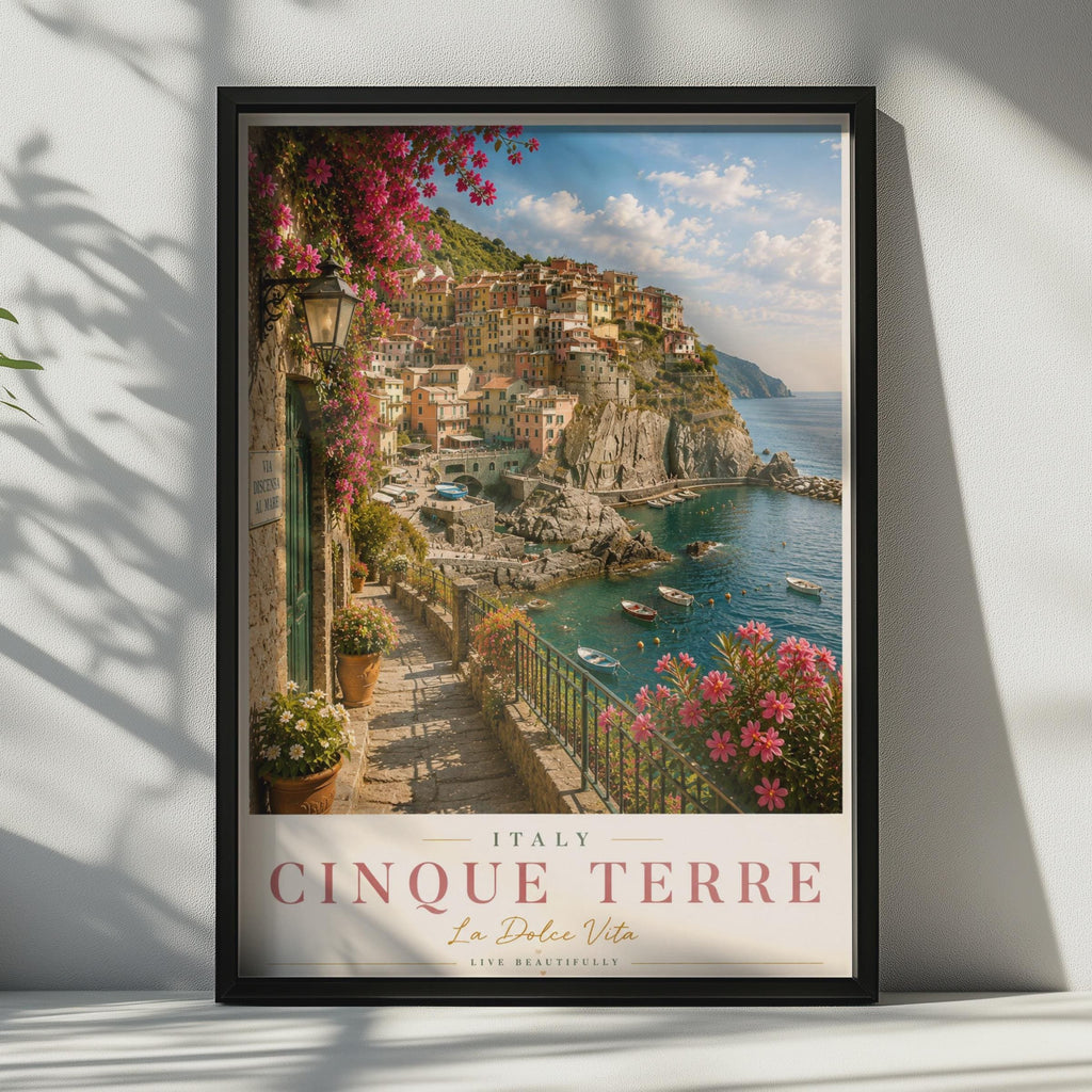Cinque Terre Italy Travel Poster, Italian Coast Wall Art, La Dolce Vita Print