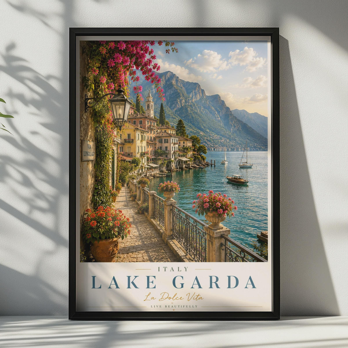 Lake Garda Italy Travel Poster, Italian Lake District Wall Art, La Dolce Vita
