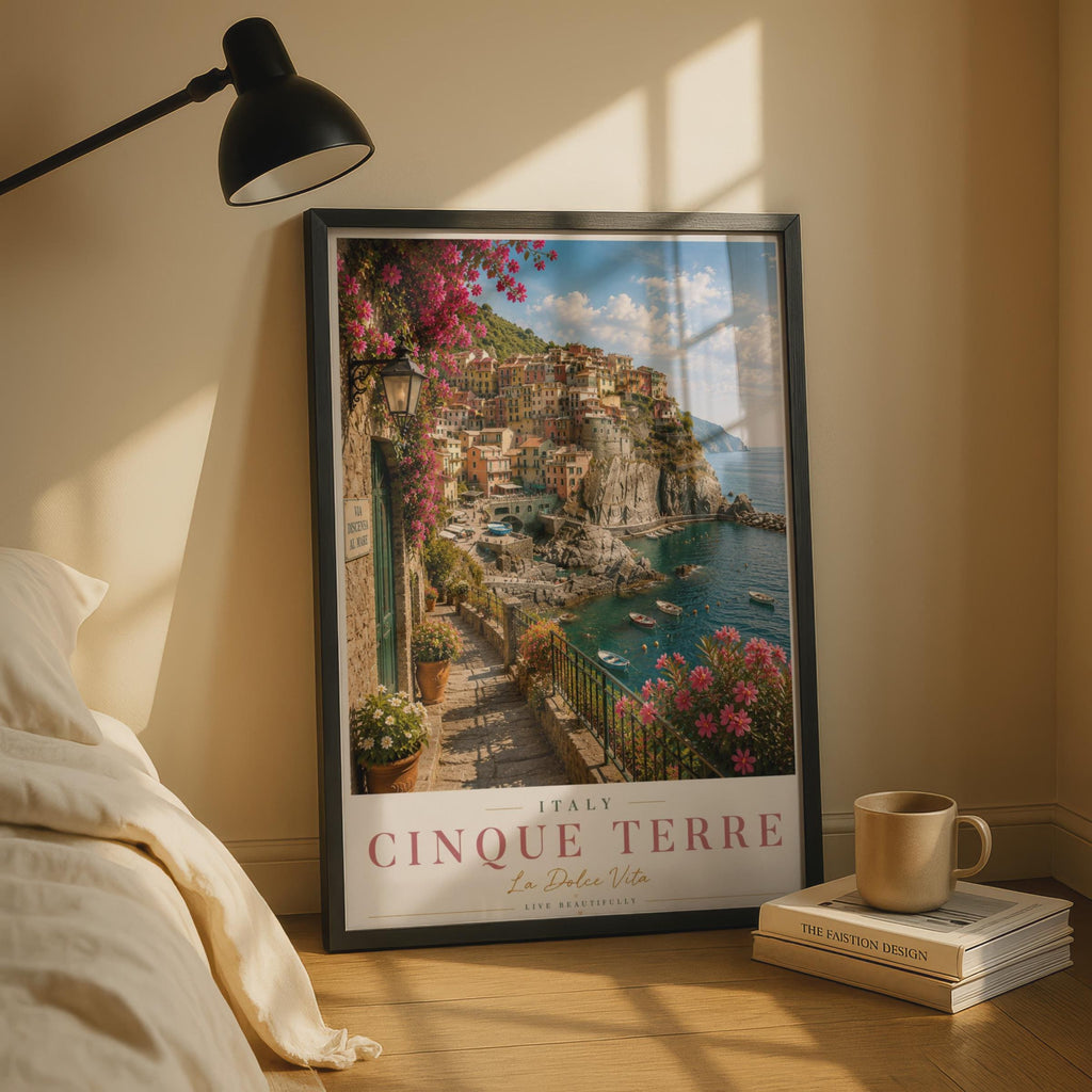 Cinque Terre Italy Travel Poster, Italian Coast Wall Art, La Dolce Vita Print