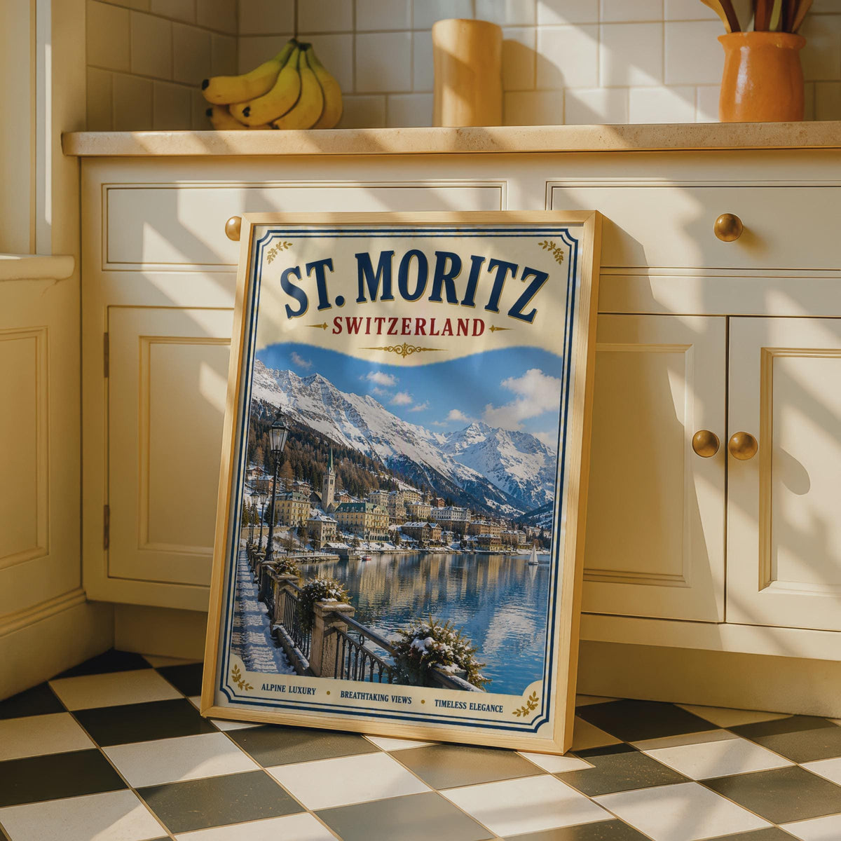 St. Moritz Switzerland Vintage Travel Poster, Swiss Alps Winter Wall Art