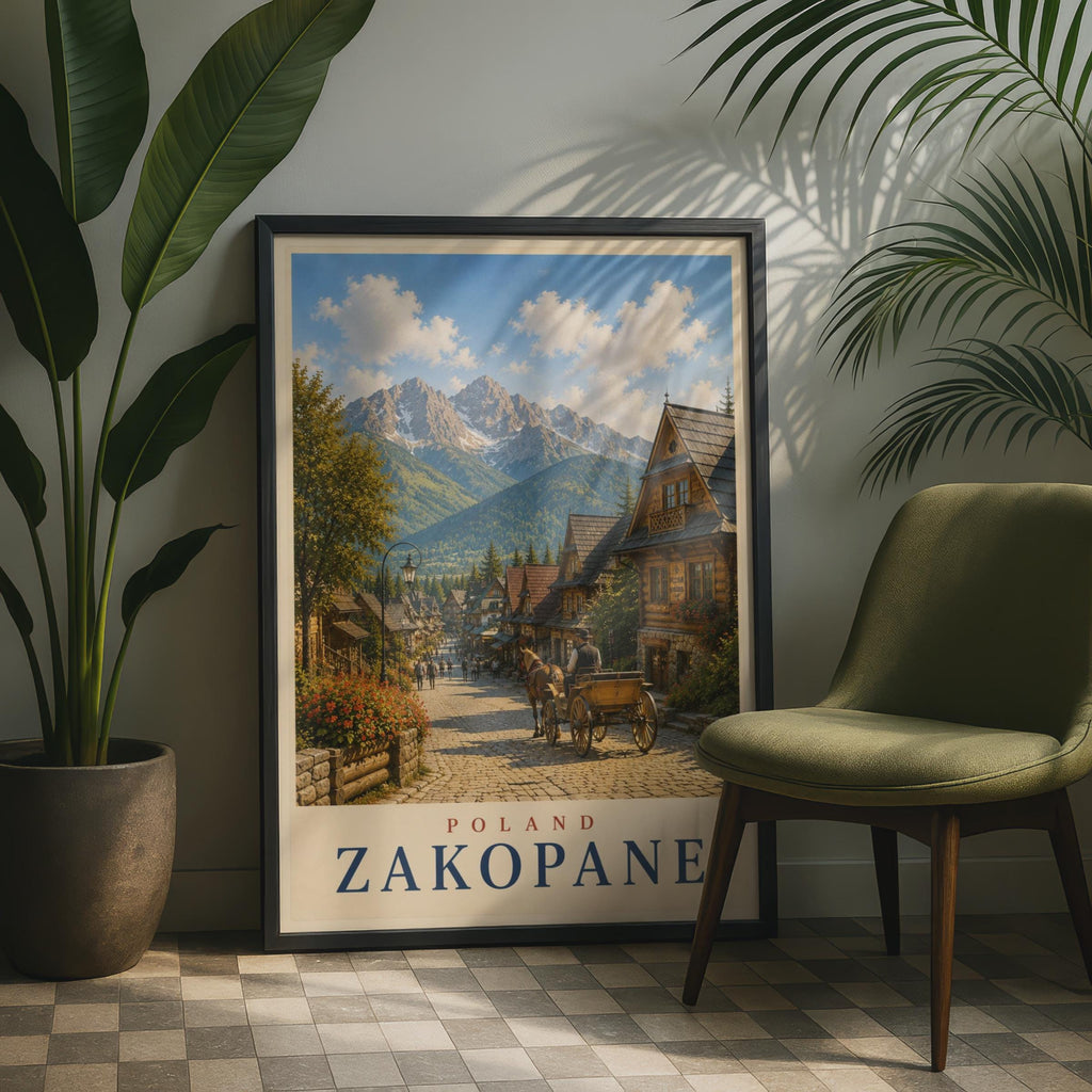 Zakopane Poland Travel Poster, Tatra Mountains Wall Art, Vintage Polish Town Print