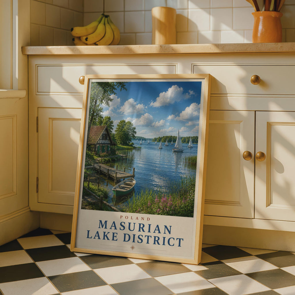 Masurian Lake District Poland Travel Poster, Sailing Lake Wall Art, Vintage Style