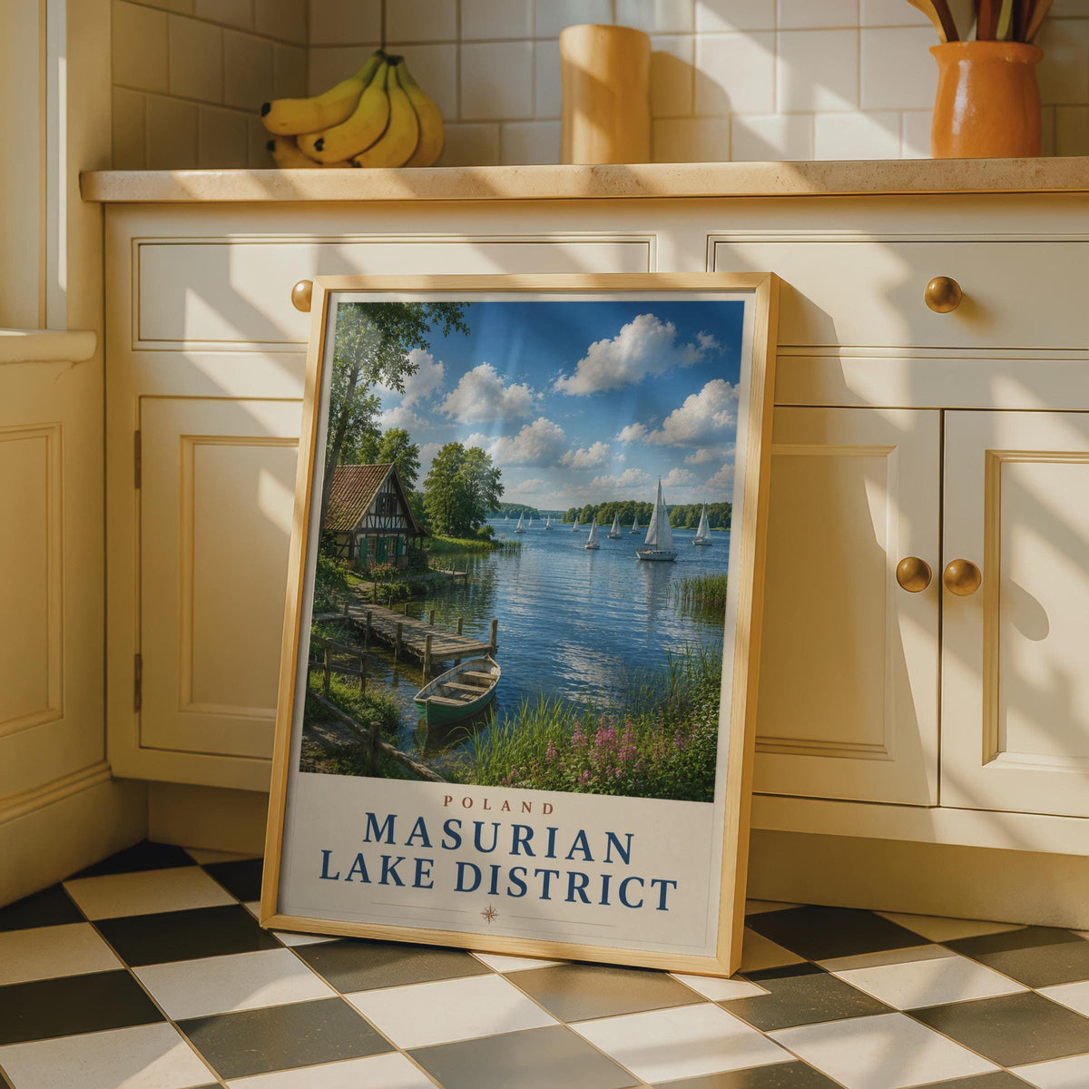 Masurian Lake District Poland Travel Poster, Sailing Lake Wall Art, Vintage Style