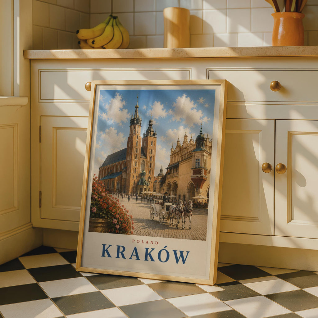 Krakow Poland Travel Poster, St Mary's Basilica Wall Art, Vintage Style Polish City Print