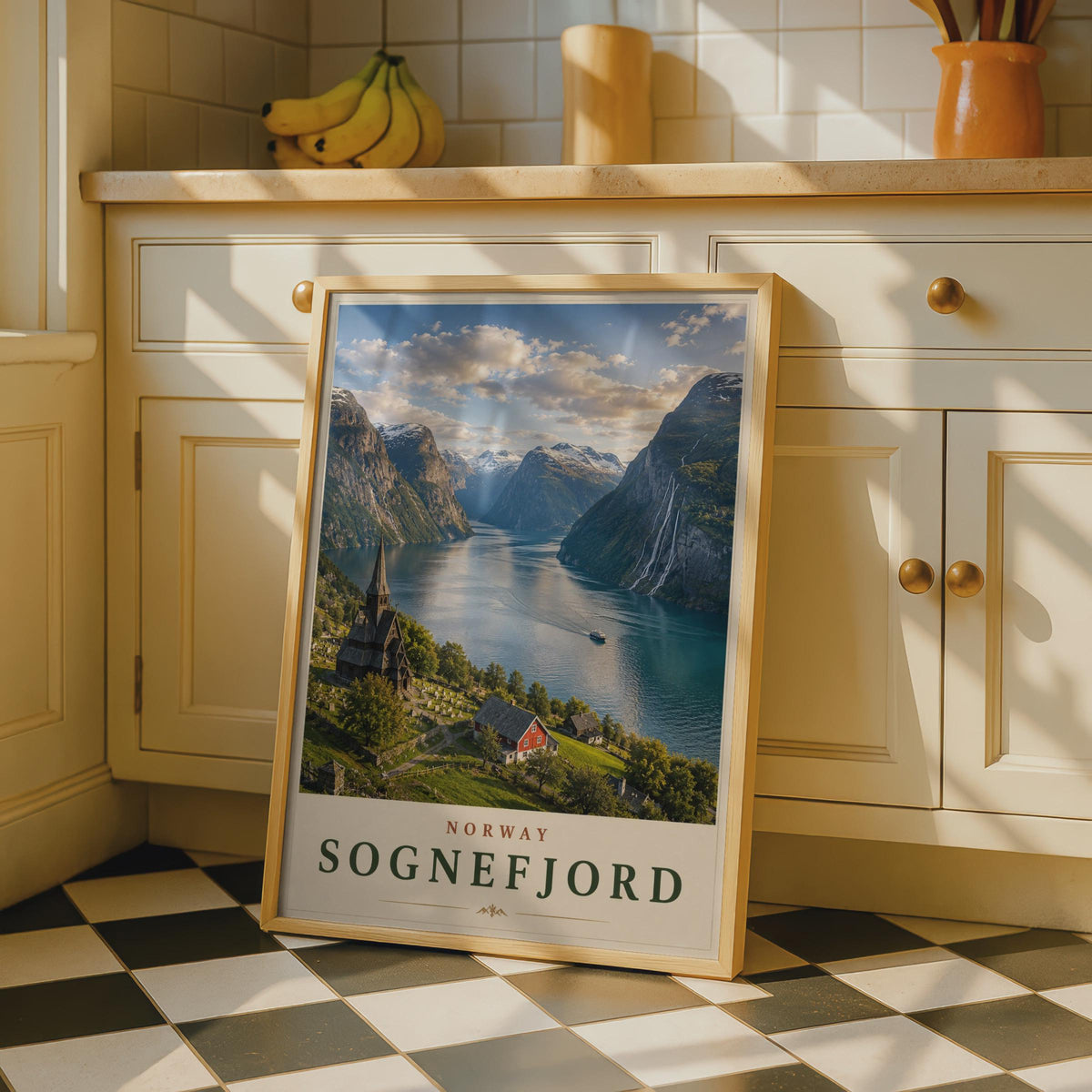 Sognefjord Norway Travel Poster, Norwegian Fjord Wall Art, Scandinavian Print, Nordic Decor