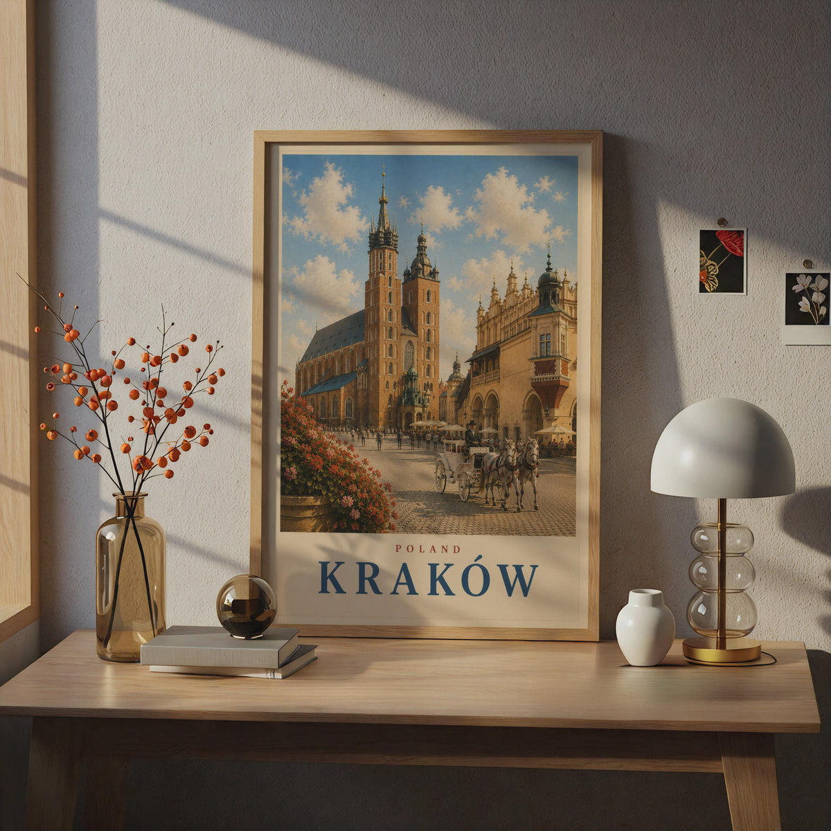 Krakow Poland Travel Poster, St Mary's Basilica Wall Art, Vintage Style Polish City Print