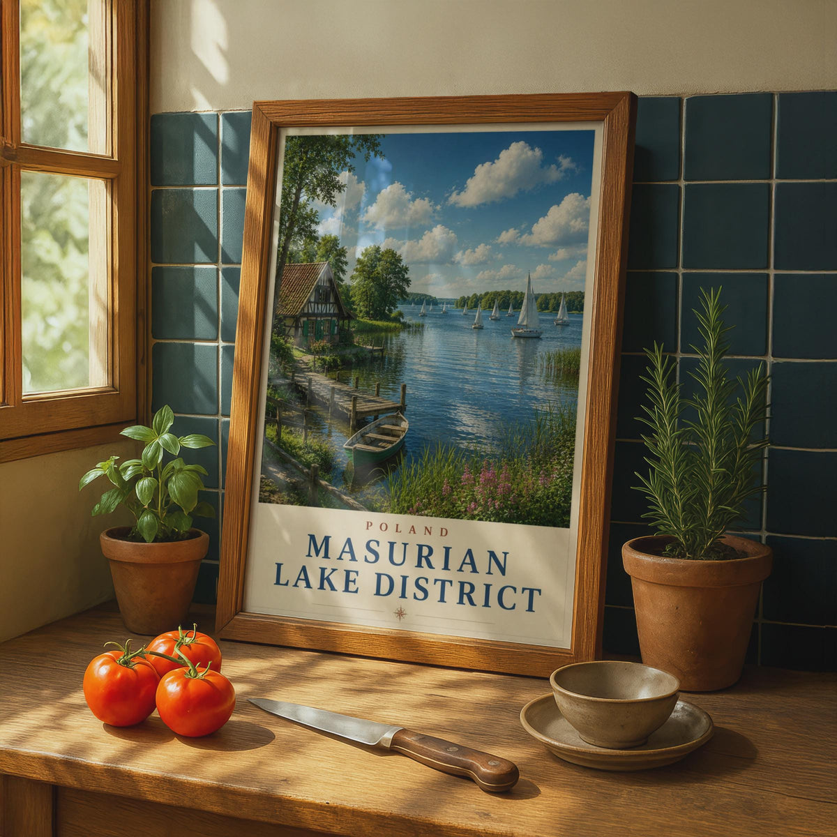 Masurian Lake District Poland Travel Poster, Sailing Lake Wall Art, Vintage Style