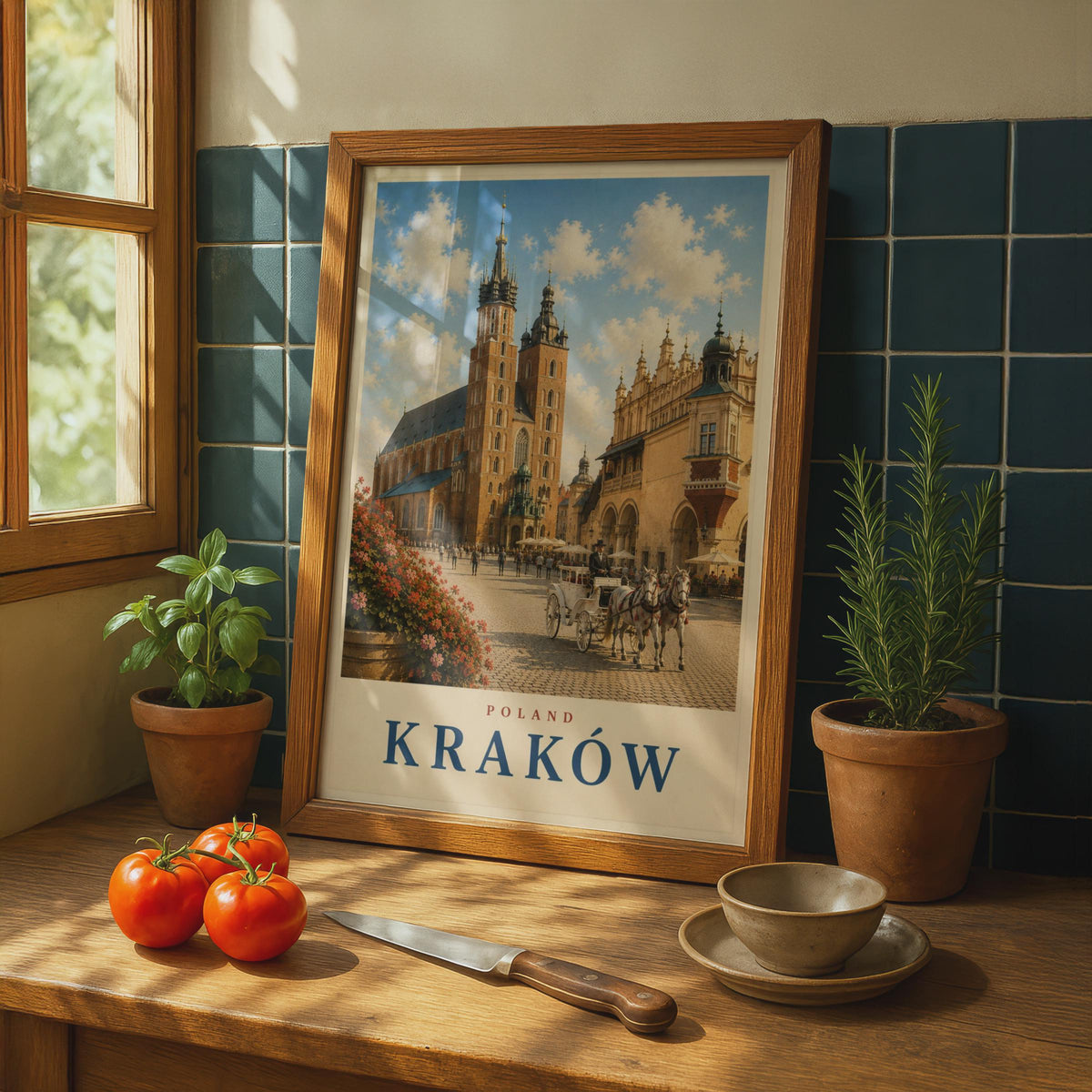 Krakow Poland Travel Poster, St Mary's Basilica Wall Art, Vintage Style Polish City Print