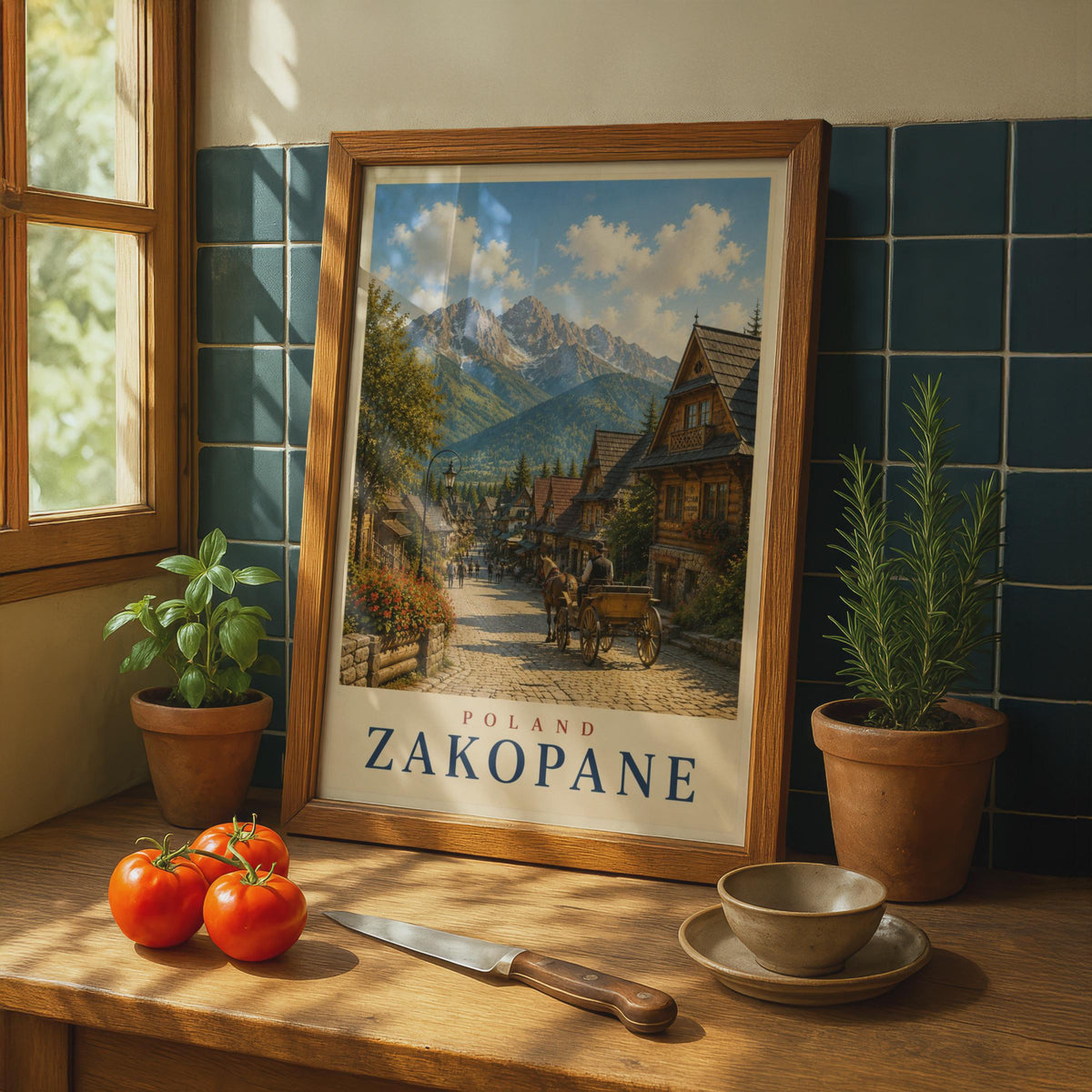 Zakopane Poland Travel Poster, Tatra Mountains Wall Art, Vintage Polish Town Print