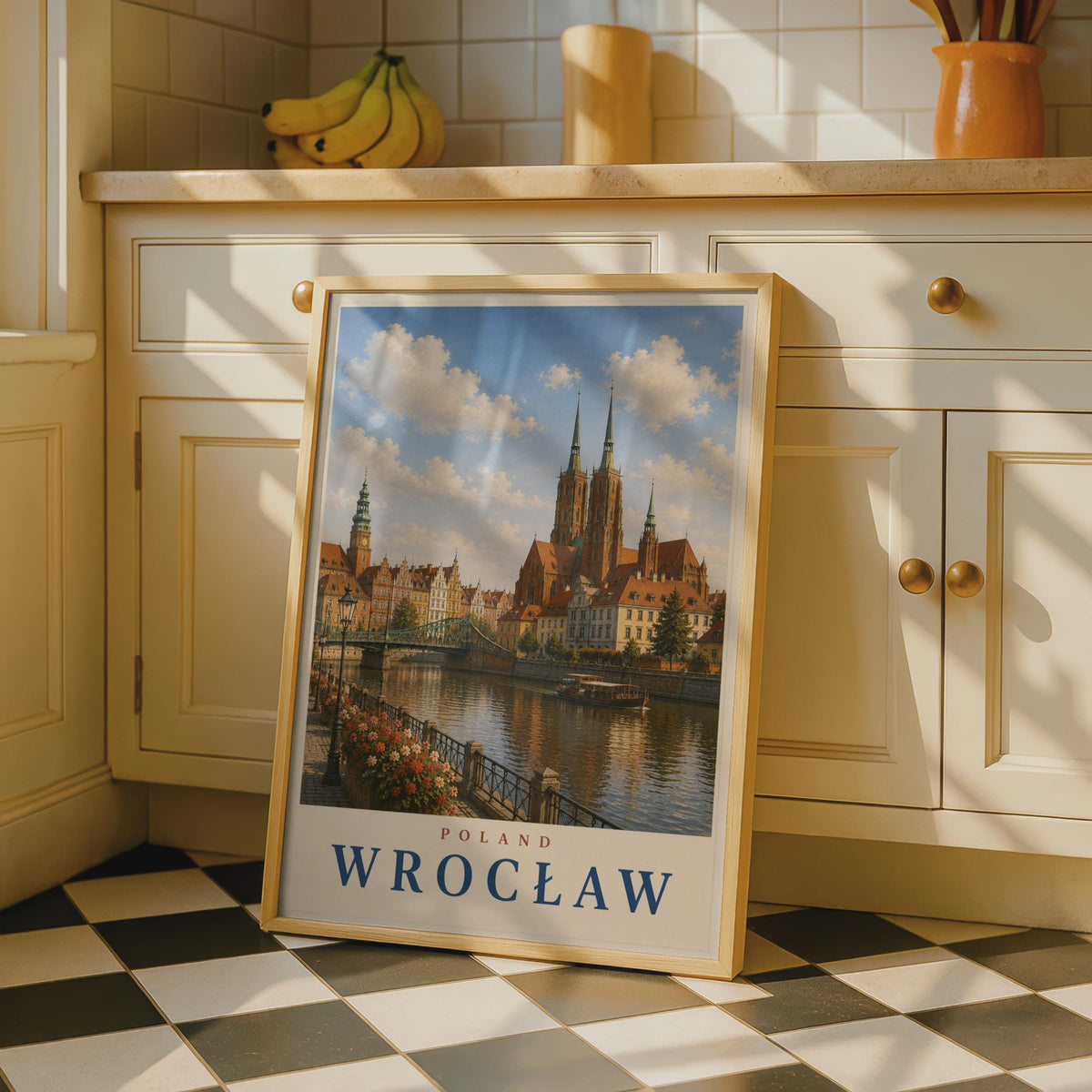 Wrocław Poland Travel Poster, Vintage Style City Wall Art, Odra River Cathedral Print