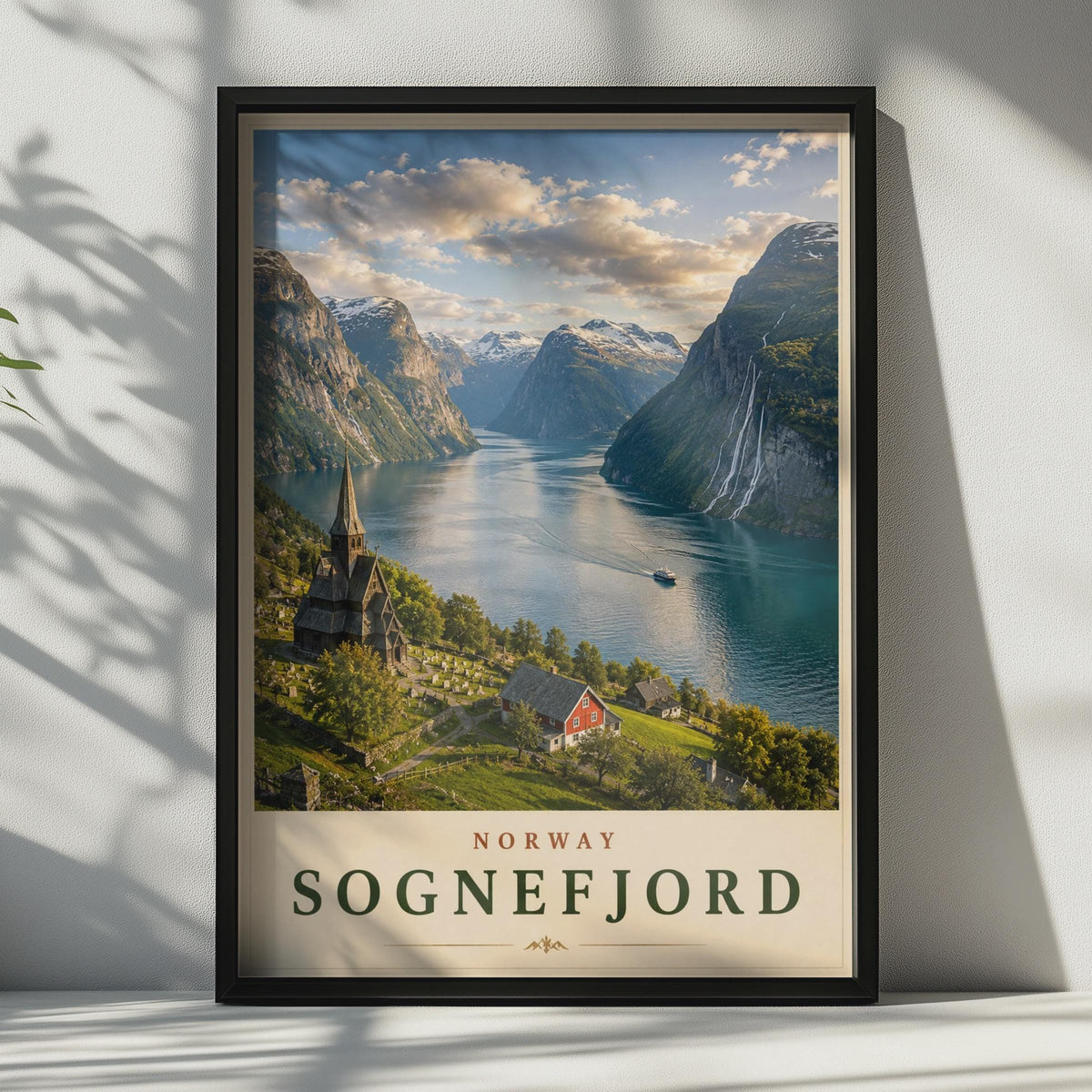 Sognefjord Norway Travel Poster, Norwegian Fjord Wall Art, Scandinavian Print, Nordic Decor