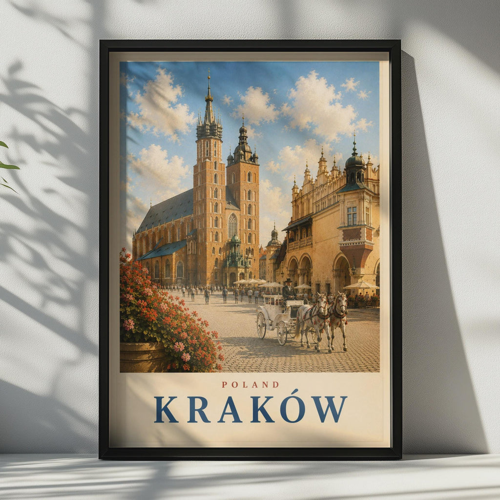 Krakow Poland Travel Poster, St Mary's Basilica Wall Art, Vintage Style Polish City Print