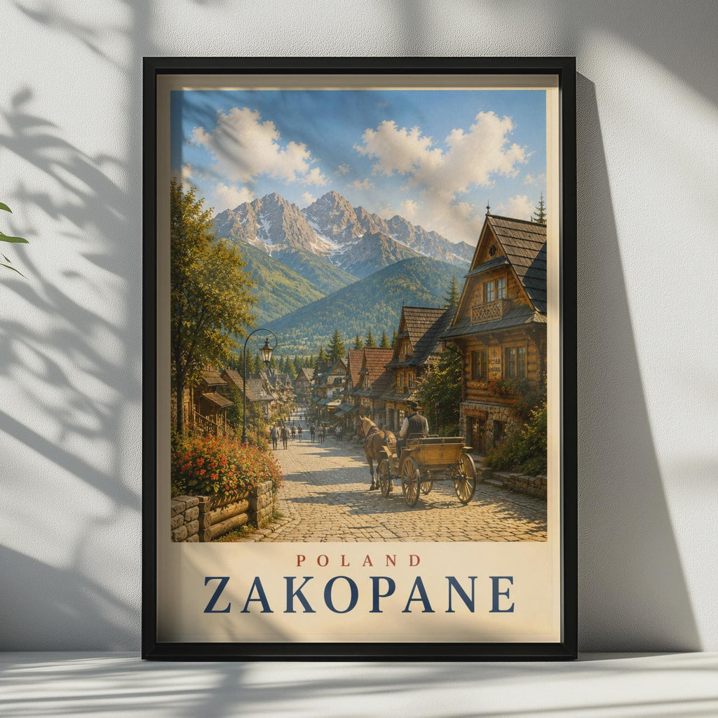 Zakopane Poland Travel Poster, Tatra Mountains Wall Art, Vintage Polish Town Print