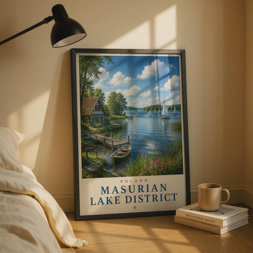Masurian Lake District Poland Travel Poster, Sailing Lake Wall Art, Vintage Style