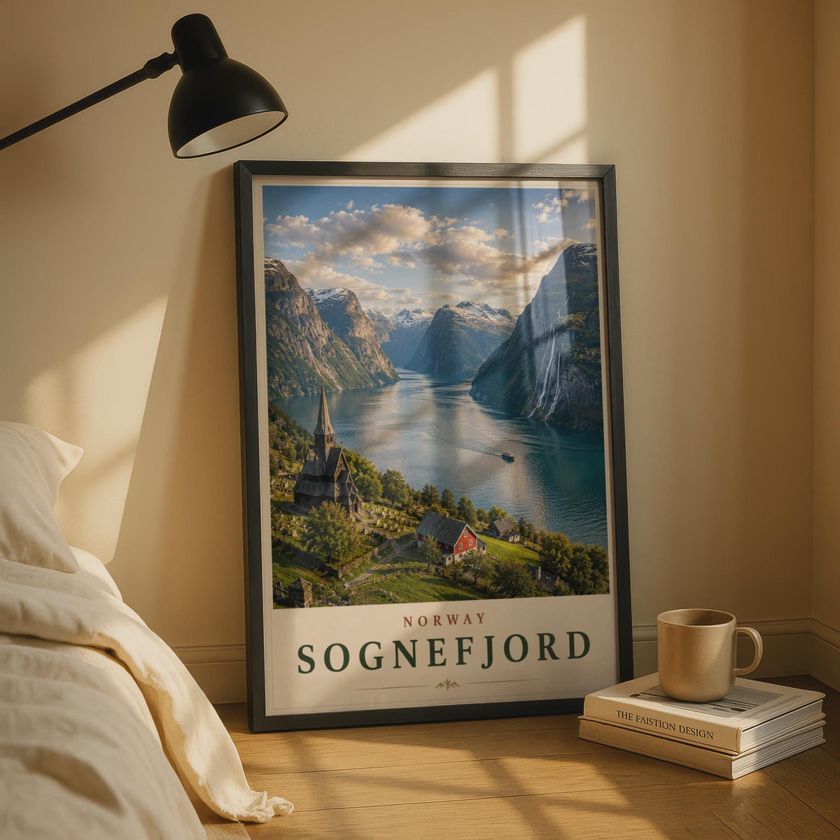 Sognefjord Norway Travel Poster, Norwegian Fjord Wall Art, Scandinavian Print, Nordic Decor