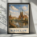 Wrocław Poland Travel Poster, Vintage Style City Wall Art, Odra River Cathedral Print