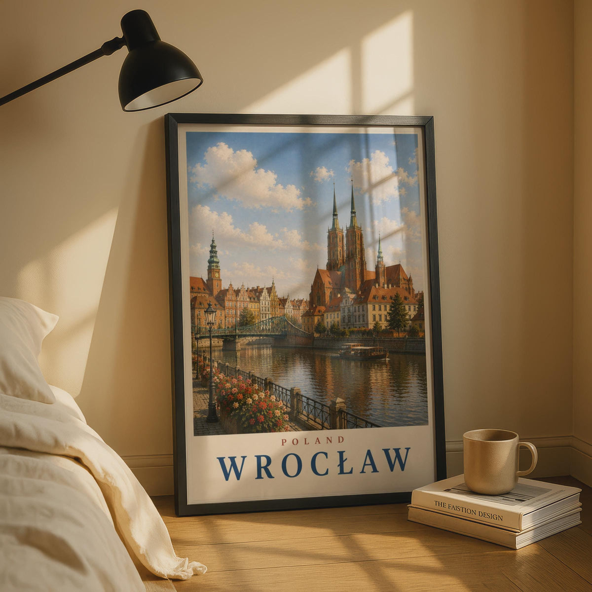 Wrocław Poland Travel Poster, Vintage Style City Wall Art, Odra River Cathedral Print