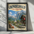Grindelwald Switzerland Vintage Travel Poster, Swiss Alps Wall Art, Alpine Village Print