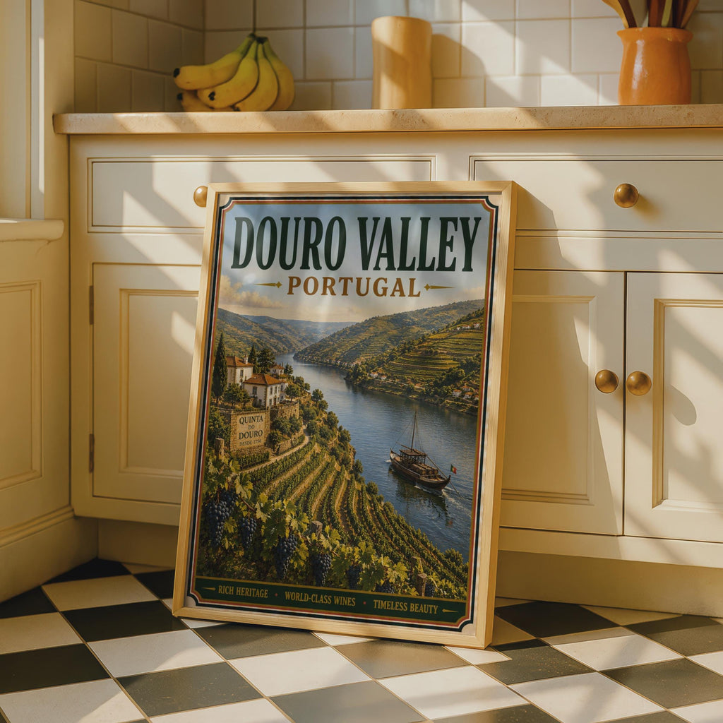 Douro Valley Portugal Vintage Travel Poster, Portuguese Wine Country Wall Art