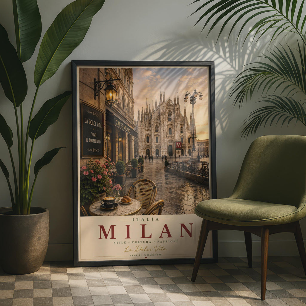 Milan Italy Travel Poster, Duomo Cathedral La Dolce Vita Wall Art, Italian City Print