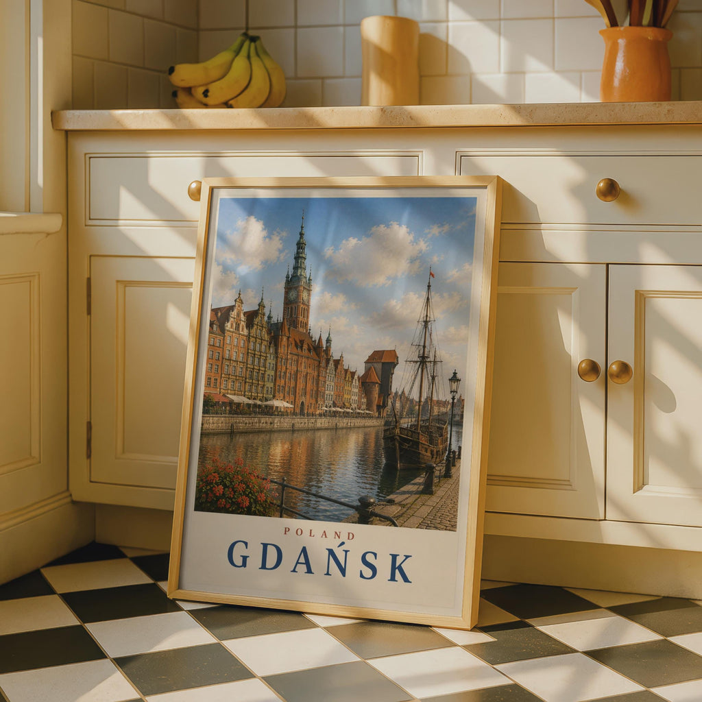 Gdansk Poland Travel Poster, Vintage Style Motlawa River Wall Art, Polish City