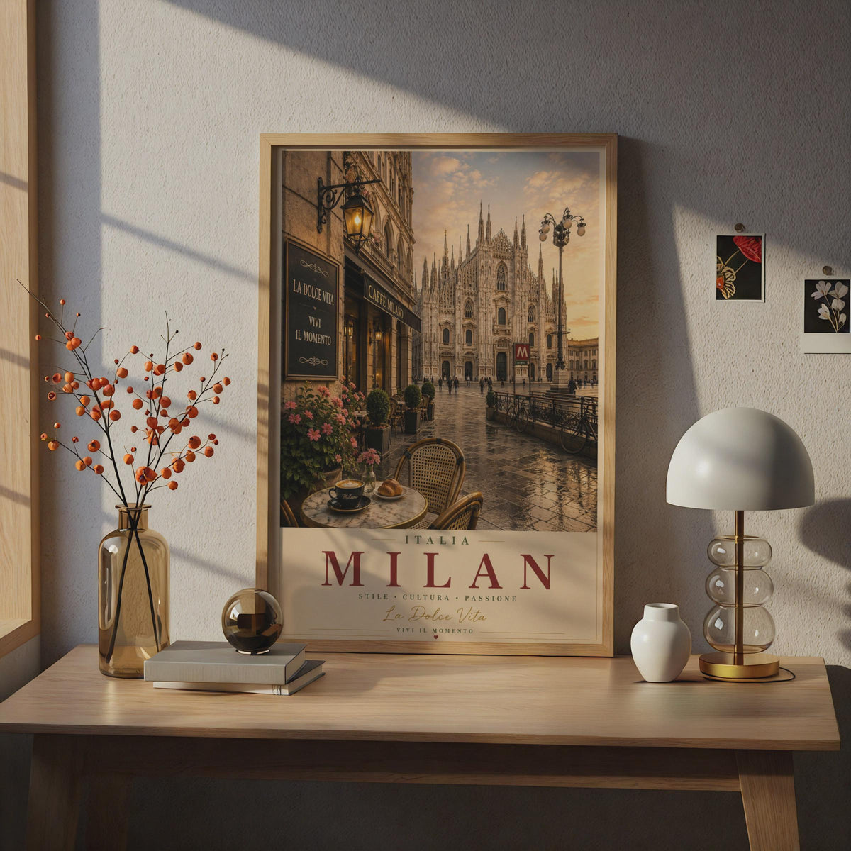 Milan Italy Travel Poster, Duomo Cathedral La Dolce Vita Wall Art, Italian City Print