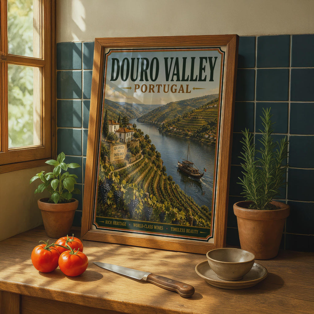 Douro Valley Portugal Vintage Travel Poster, Portuguese Wine Country Wall Art