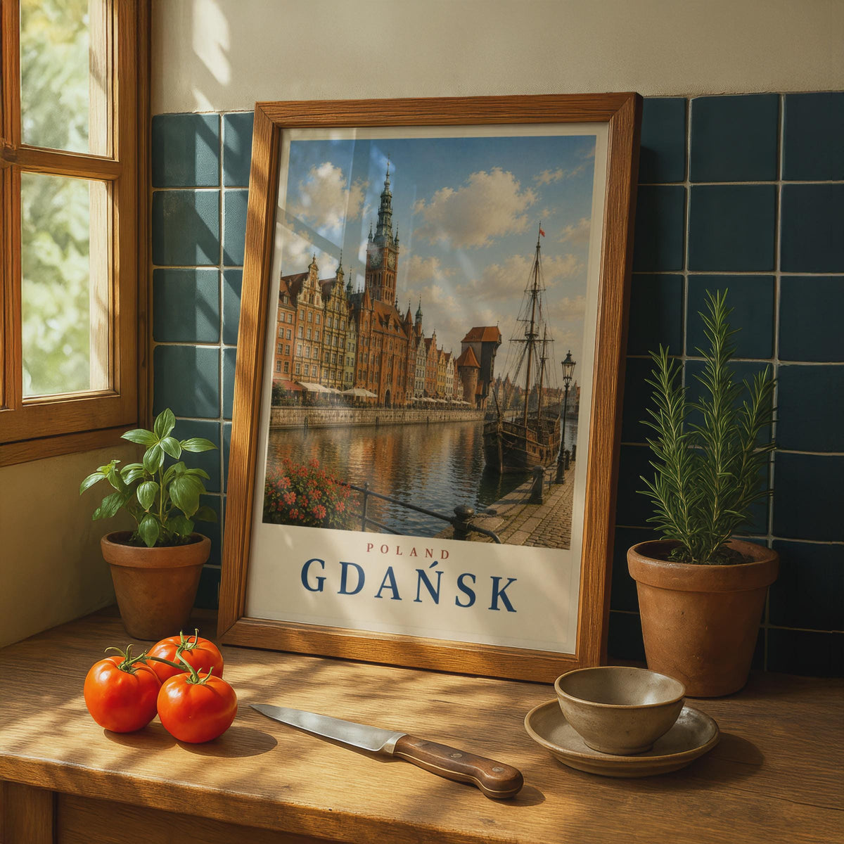 Gdansk Poland Travel Poster, Vintage Style Motlawa River Wall Art, Polish City