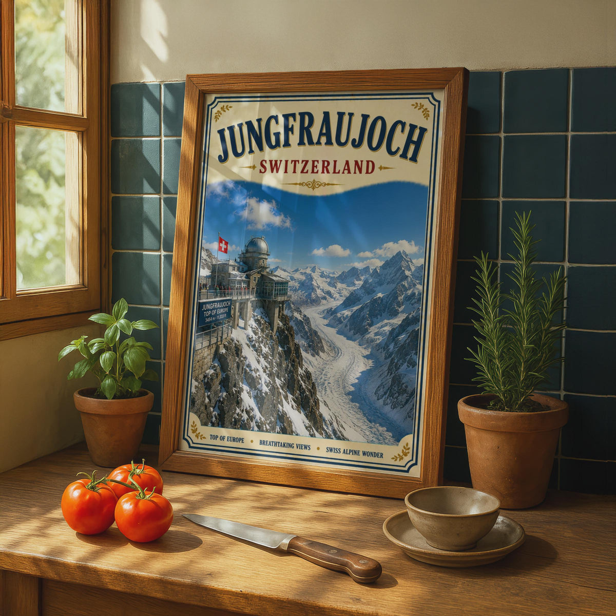 Jungfraujoch Switzerland Poster, Swiss Alps Travel Wall Art, Top of Europe Print