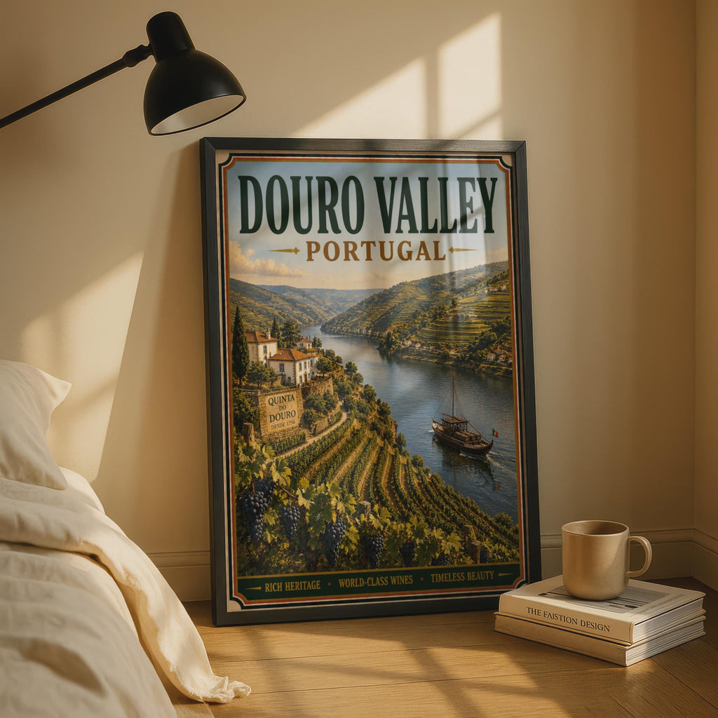 Douro Valley Portugal Vintage Travel Poster, Portuguese Wine Country Wall Art