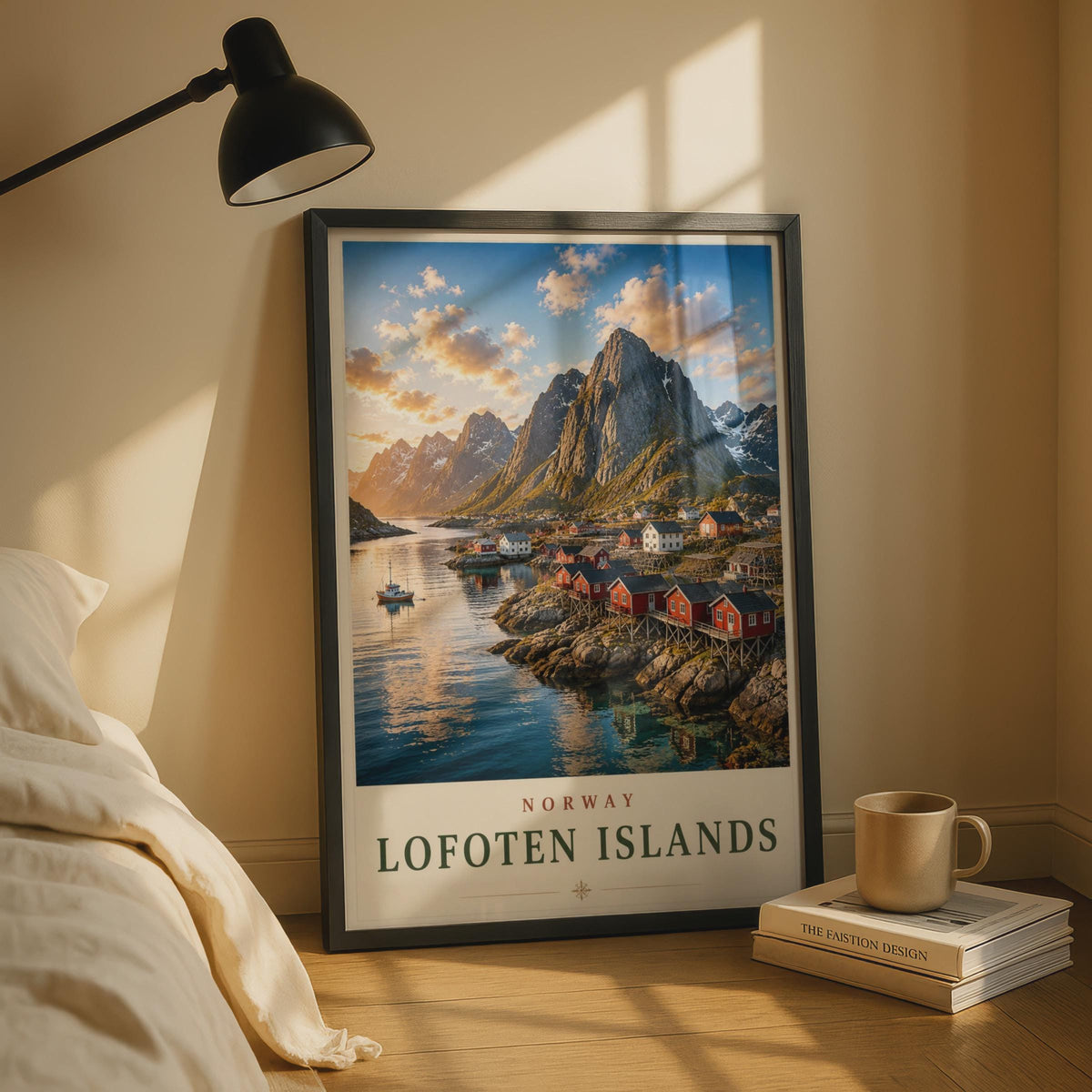 Lofoten Islands Norway Travel Poster, Reine Fishing Village Wall Art Print
