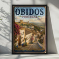 Obidos Portugal Travel Poster, Medieval Castle Village Wall Art, Vintage Style Portuguese