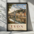 Lyon France Travel Poster, Saone River Skyline Wall Art, French City Print, Vintage Style