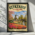 Keukenhof Netherlands Vintage Travel Poster, Dutch Tulip Garden, Windmill Wall Art