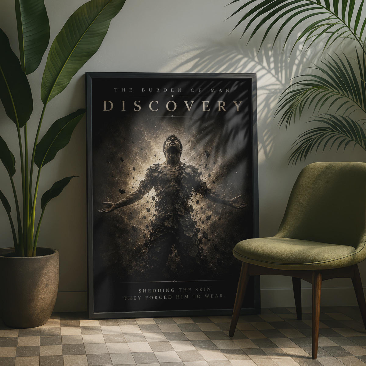 Discovery Burden of Man Poster, Dark Emotional Wall Art, Dramatic Figure Print