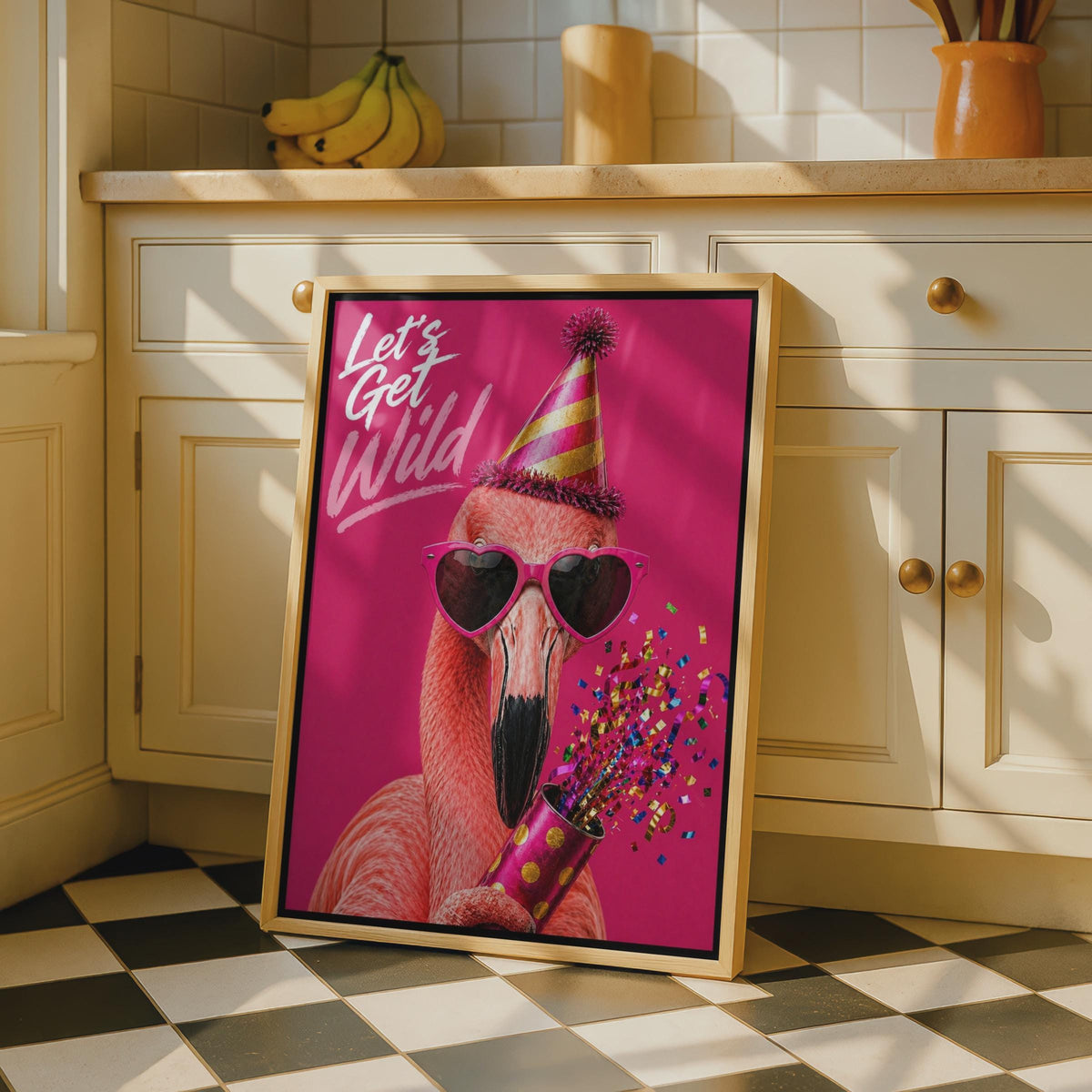 Lets Get Wild Flamingo Party Poster, Funny Pink Bird Confetti Wall Art Gift