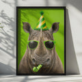 Funny Rhino Party Poster, Humorous Animal Wall Art, Green Birthday Decor, Cool Wildlife Gift