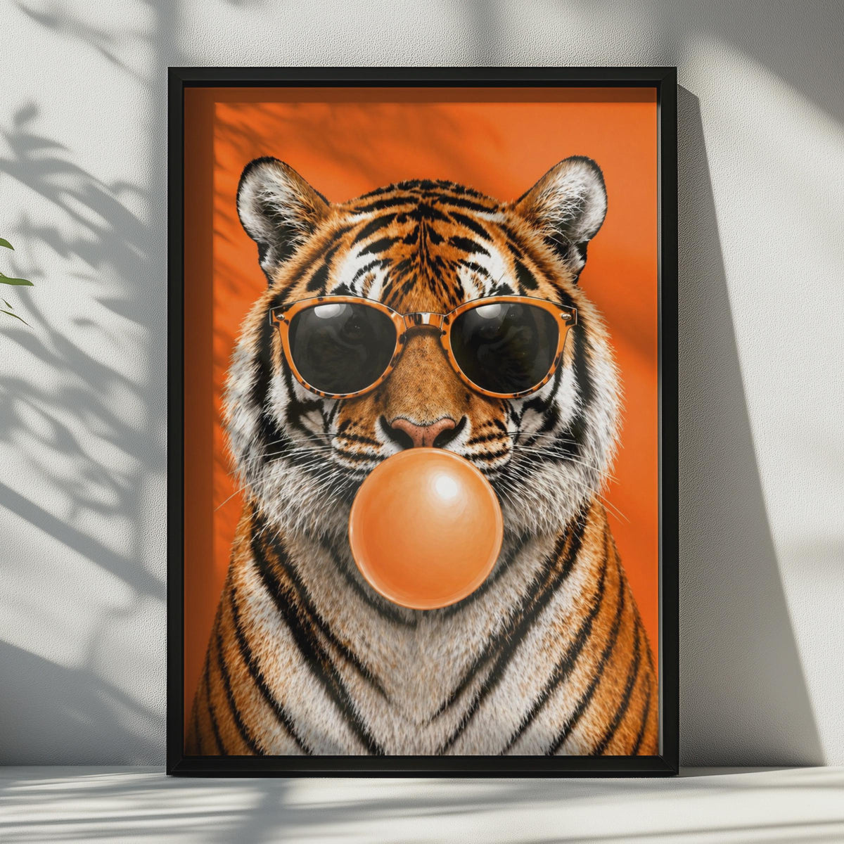 Tiger Blowing Bubble Gum Pop Art Print, Bold Orange Animal Wall Art